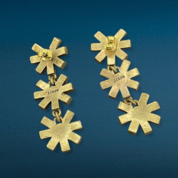 J.Crew Crystal Floral Drop Antiqued Gold Dangle Drop Earrings Long Runway - Picture 8 of 11